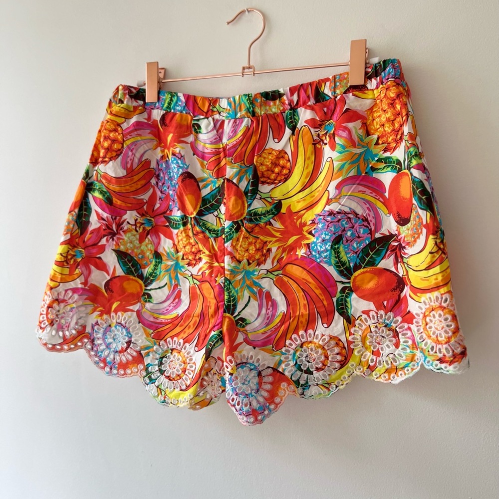 Aqua Tropical Floral and Fruit Print Cotton Shorts - Picture 6 of 6